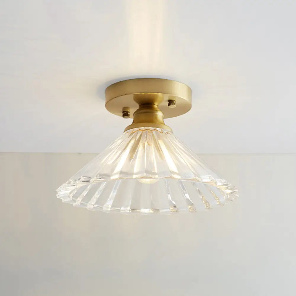 DecorBites™ DecorBites™ Brass Semi Flush Mount Ceiling Light for Aisle: Textured Glass, 1-Light, Industrial Style