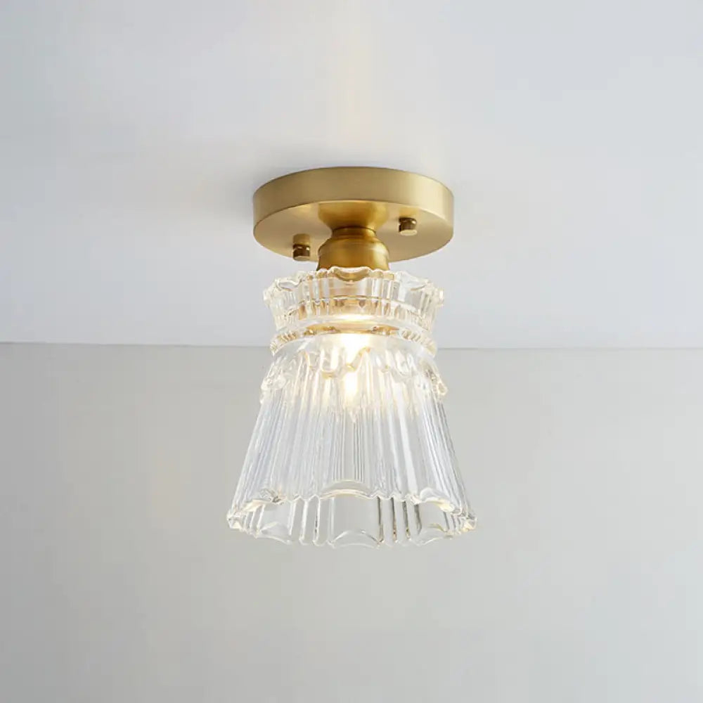 DecorBites™ DecorBites™ Brass Semi Flush Mount Ceiling Light for Aisle: Textured Glass, 1-Light, Industrial Style