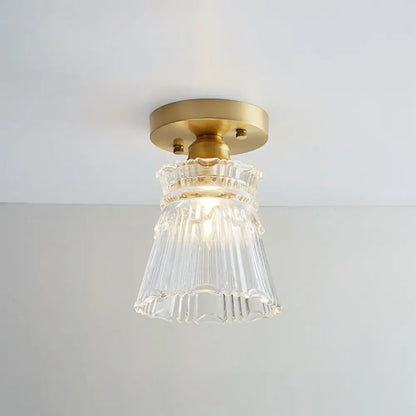 DecorBites™ DecorBites™ Brass Semi Flush Mount Ceiling Light for Aisle: Textured Glass, 1-Light, Industrial Style