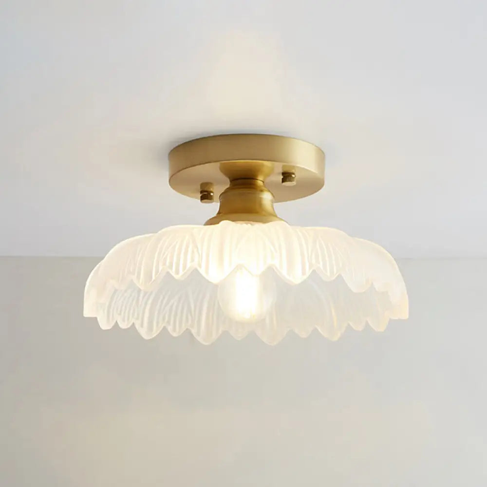 DecorBites™ DecorBites™ Brass Semi Flush Mount Ceiling Light for Aisle: Textured Glass, 1-Light, Industrial Style