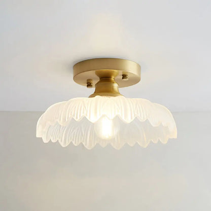 DecorBites™ DecorBites™ Brass Semi Flush Mount Ceiling Light for Aisle: Textured Glass, 1-Light, Industrial Style
