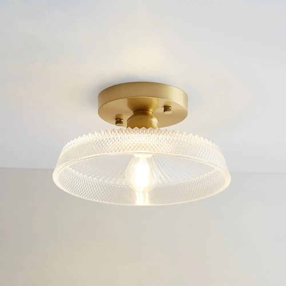 DecorBites™ DecorBites™ Brass Semi Flush Mount Ceiling Light for Aisle: Textured Glass, 1-Light, Industrial Style