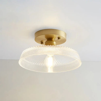DecorBites™ DecorBites™ Brass Semi Flush Mount Ceiling Light for Aisle: Textured Glass, 1-Light, Industrial Style
