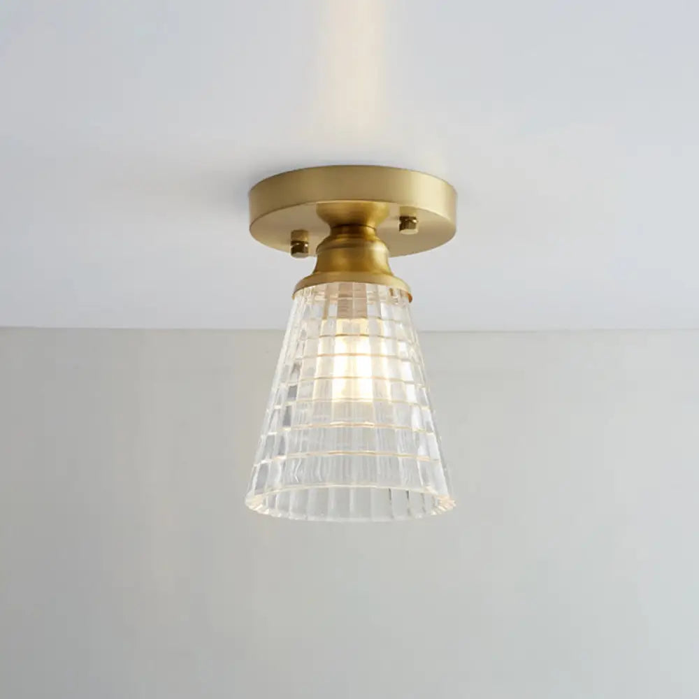 DecorBites™ DecorBites™ Brass Semi Flush Mount Ceiling Light for Aisle: Textured Glass, 1-Light, Industrial Style