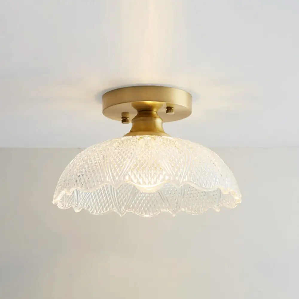 DecorBites™ DecorBites™ Brass Semi Flush Mount Ceiling Light for Aisle: Textured Glass, 1-Light, Industrial Style