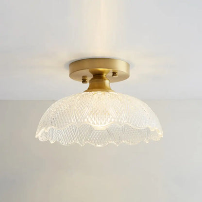 DecorBites™ DecorBites™ Brass Semi Flush Mount Ceiling Light for Aisle: Textured Glass, 1-Light, Industrial Style