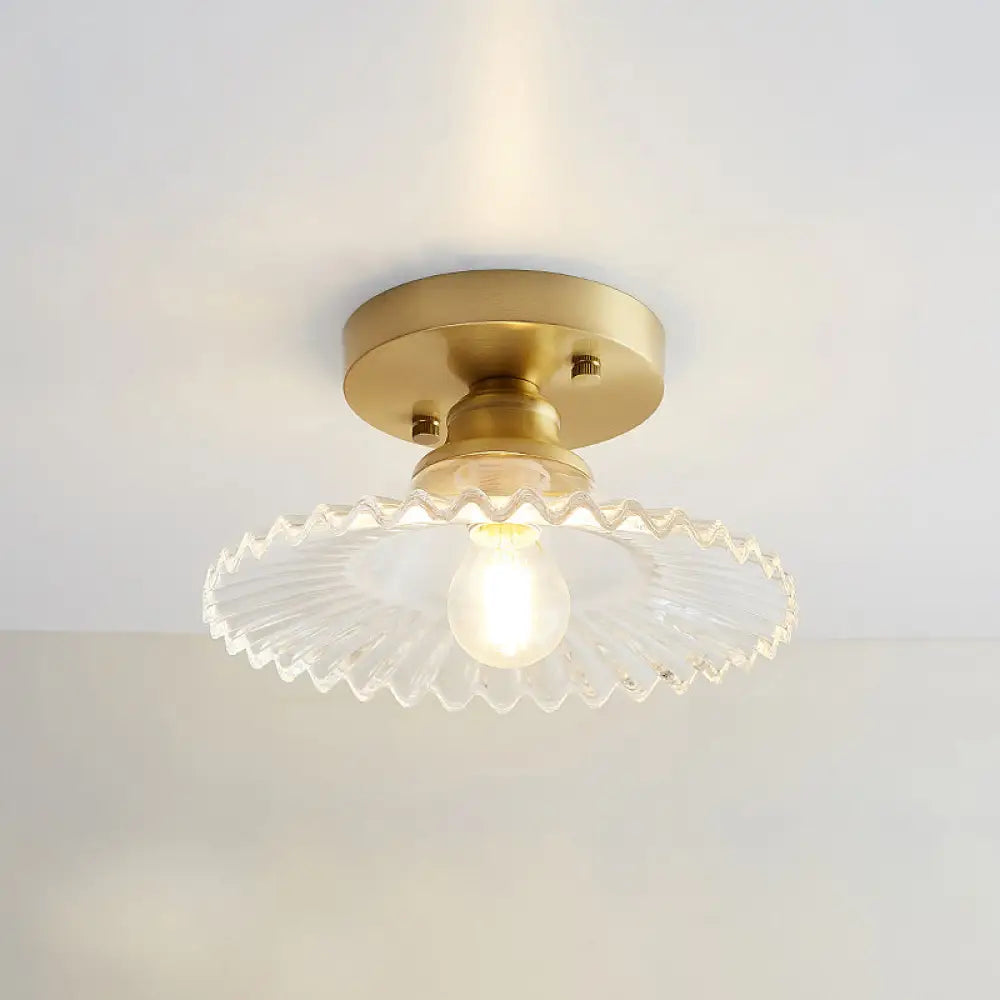 DecorBites™ DecorBites™ Brass Semi Flush Mount Ceiling Light for Aisle: Textured Glass, 1-Light, Industrial Style