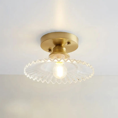 DecorBites™ DecorBites™ Brass Semi Flush Mount Ceiling Light for Aisle: Textured Glass, 1-Light, Industrial Style