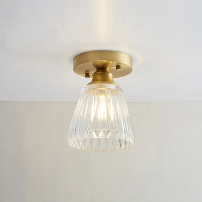 DecorBites™ DecorBites™ Brass Semi Flush Mount Ceiling Light for Aisle: Textured Glass, 1-Light, Industrial Style