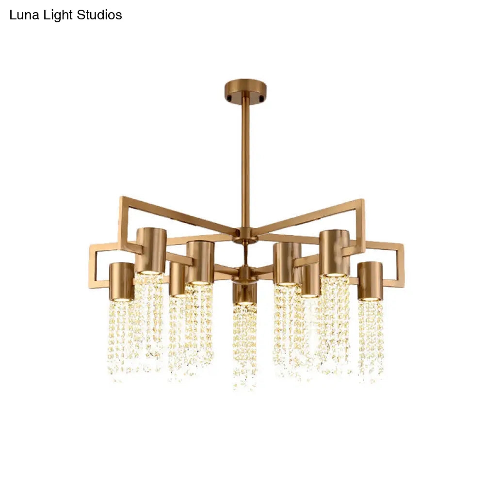 DecorBites™ DecorBites™ Brass Semi-Flush Mount Chandelier with 10 Crystal Fringe Lights
