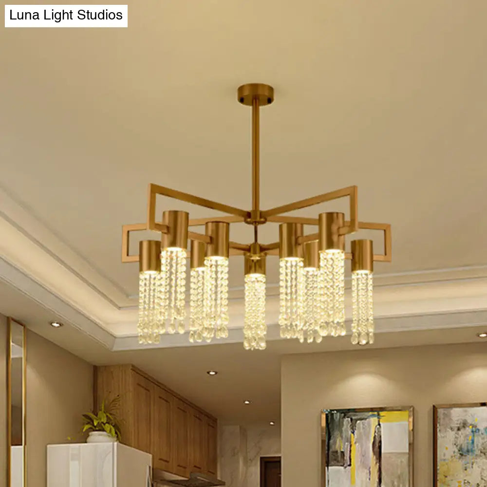 DecorBites™ DecorBites™ Brass Semi-Flush Mount Chandelier with 10 Crystal Fringe Lights