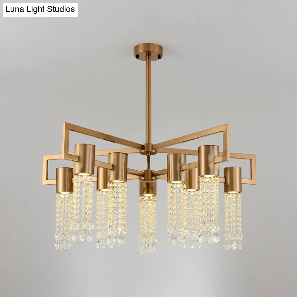 DecorBites™ DecorBites™ Brass Semi-Flush Mount Chandelier with 10 Crystal Fringe Lights