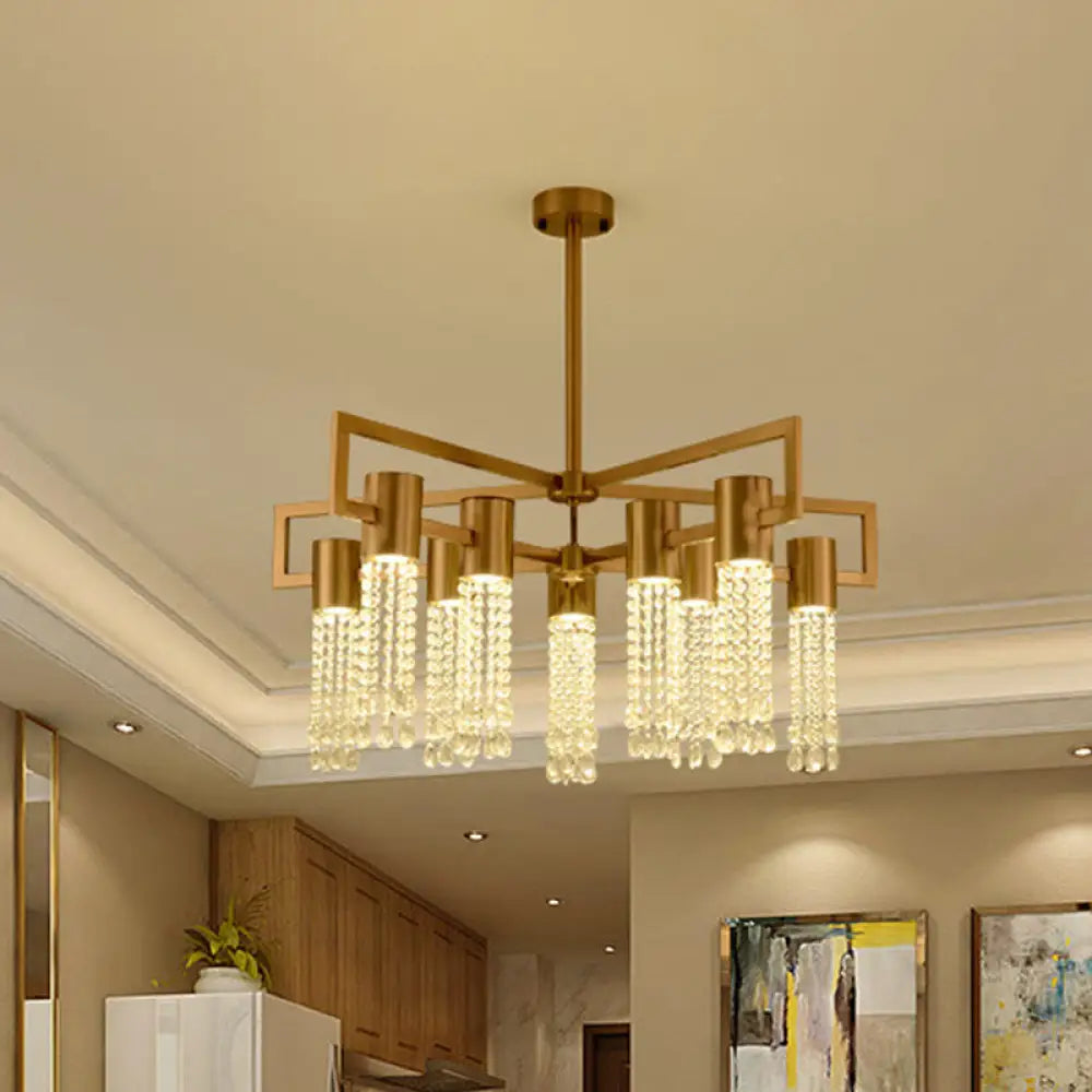 DecorBites™ DecorBites™ Brass Semi-Flush Mount Chandelier with 10 Crystal Fringe Lights