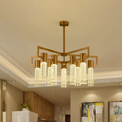 DecorBites™ DecorBites™ Brass Semi-Flush Mount Chandelier with 10 Crystal Fringe Lights