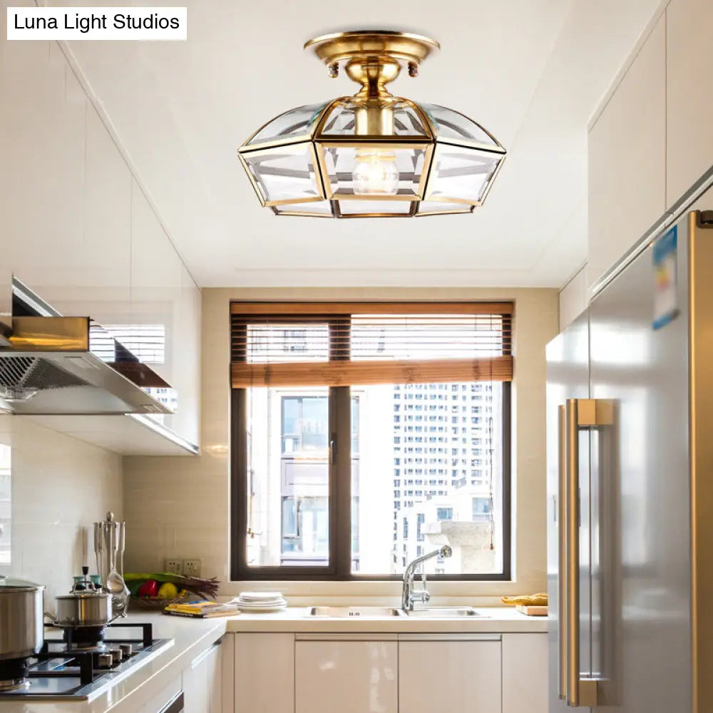 DecorBites™ DecorBites™ Brass Semi Flush Mount Clear Glass Ceiling Light for Living Room