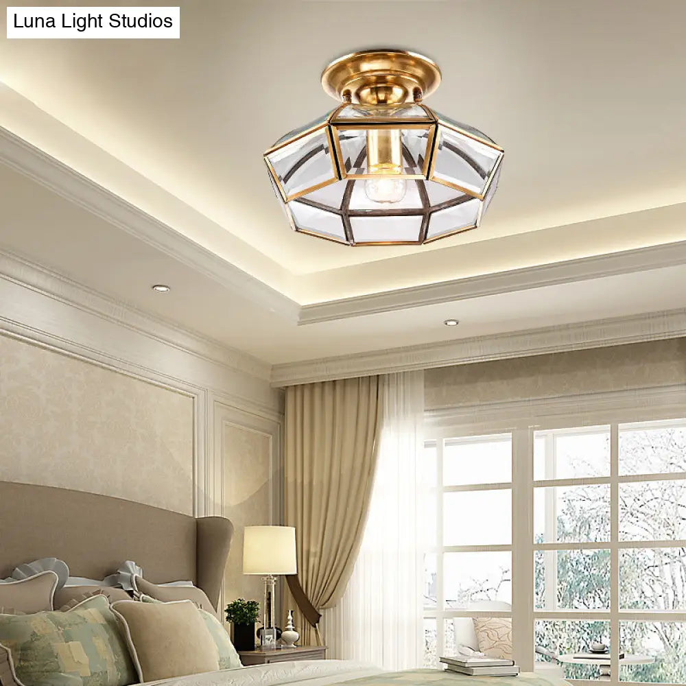 DecorBites™ DecorBites™ Brass Semi Flush Mount Clear Glass Ceiling Light for Living Room