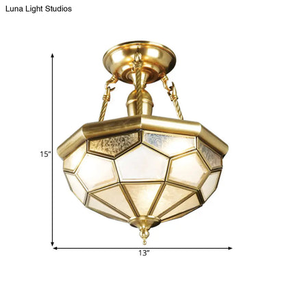 DecorBites™ DecorBites™ Brass Semi Flush Mount Sandblasted Glass Dome Ceiling Fixture for Dining Room- 3/4 Heads, 13"/16" Width