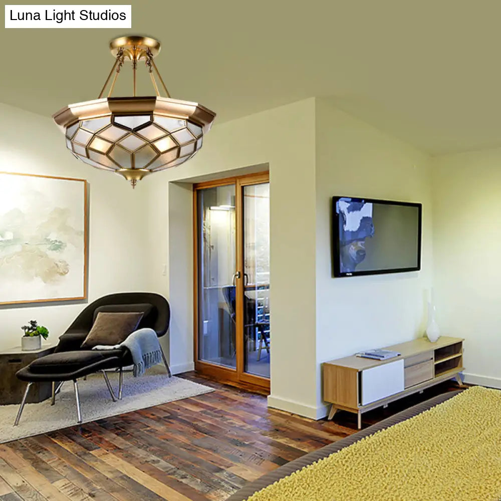 DecorBites™ DecorBites™ Brass Semi Flush Mount Sandblasted Glass Dome Ceiling Fixture for Dining Room- 3/4 Heads, 13"/16" Width