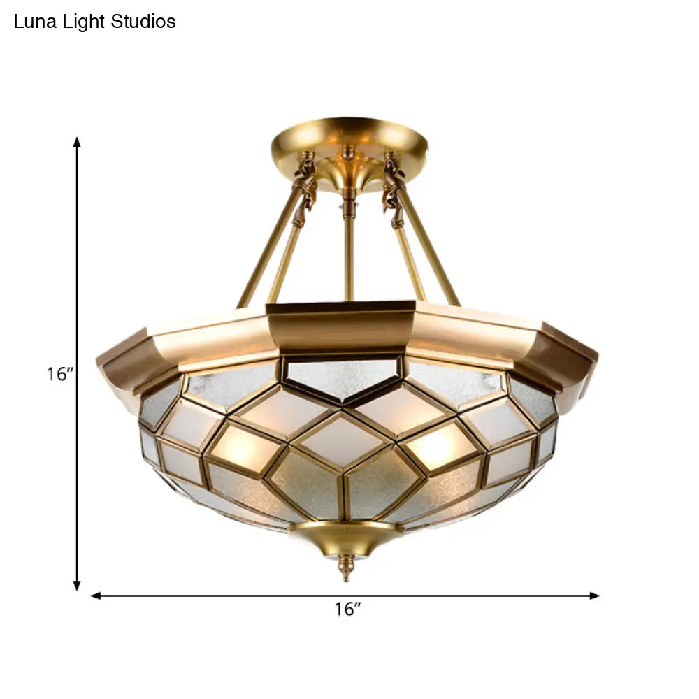 DecorBites™ DecorBites™ Brass Semi Flush Mount Sandblasted Glass Dome Ceiling Fixture for Dining Room- 3/4 Heads, 13"/16" Width