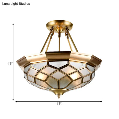 DecorBites™ DecorBites™ Brass Semi Flush Mount Sandblasted Glass Dome Ceiling Fixture for Dining Room- 3/4 Heads, 13"/16" Width