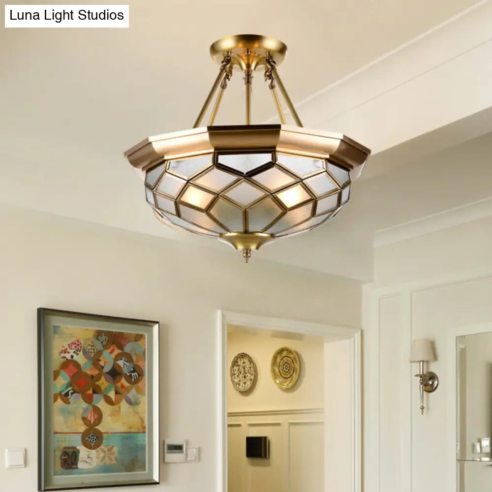 DecorBites™ DecorBites™ Brass Semi Flush Mount Sandblasted Glass Dome Ceiling Fixture for Dining Room- 3/4 Heads, 13"/16" Width