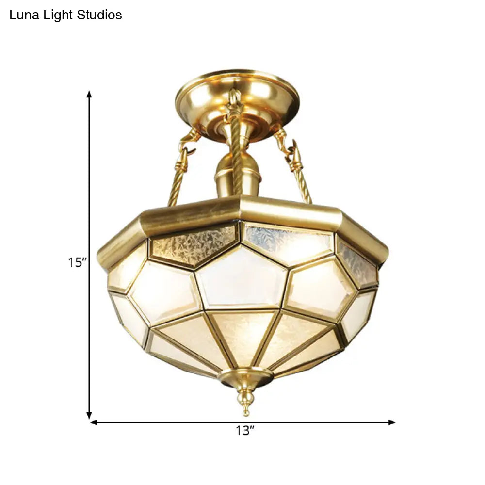 DecorBites™ DecorBites™ Brass Semi Flush Mount Sandblasted Glass Dome Ceiling Fixture for Dining Room- 3/4 Heads, 13"/16" Width