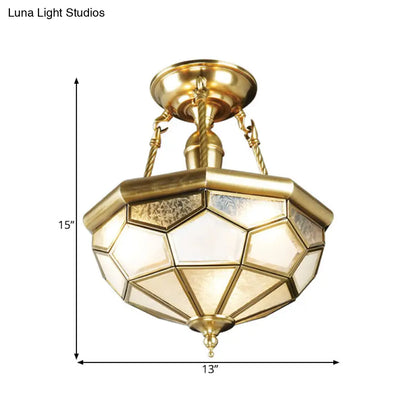 DecorBites™ DecorBites™ Brass Semi Flush Mount Sandblasted Glass Dome Ceiling Fixture for Dining Room- 3/4 Heads, 13"/16" Width
