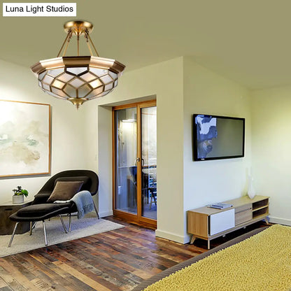 DecorBites™ DecorBites™ Brass Semi Flush Mount Sandblasted Glass Dome Ceiling Fixture for Dining Room- 3/4 Heads, 13"/16" Width