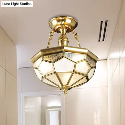 DecorBites™ DecorBites™ Brass Semi Flush Mount Sandblasted Glass Dome Ceiling Fixture for Dining Room- 3/4 Heads, 13"/16" Width