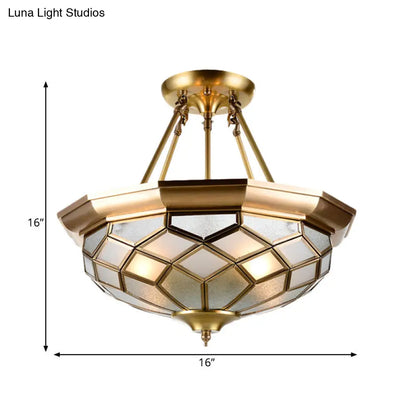 DecorBites™ DecorBites™ Brass Semi Flush Mount Sandblasted Glass Dome Ceiling Fixture for Dining Room- 3/4 Heads, 13"/16" Width