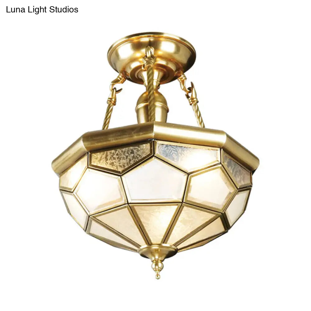 DecorBites™ DecorBites™ Brass Semi Flush Mount Sandblasted Glass Dome Ceiling Fixture for Dining Room- 3/4 Heads, 13"/16" Width