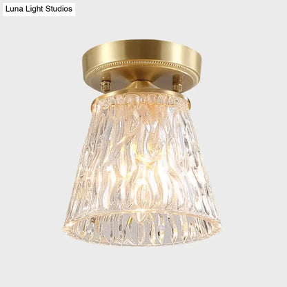 Decorbites brass 1-light semi flush mount with gold finish clear ripple fluted glass cone flower design for living room ceiling