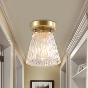 DecorBites brass semi flush mount light with clear ripple fluted cone flower glass shade for living room ceiling