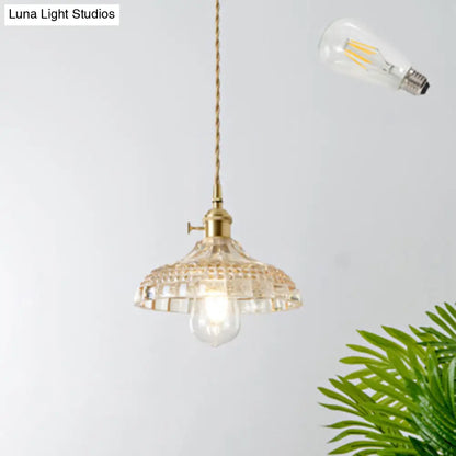 Brass Shaded Textured Glass Pendant Light - Antique 1-Light Fixture for Restaurants