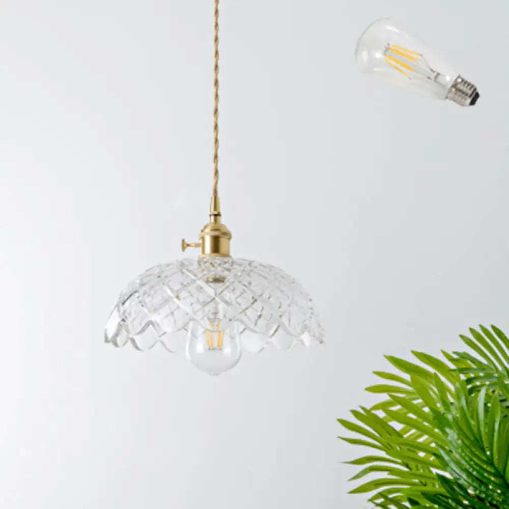 Brass Shaded Textured Glass Pendant Light - Antique 1-Light Fixture for Restaurants