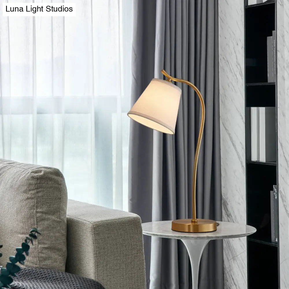 DecorBites™ Brass Single Fabric Bedside Lamp: Traditional Bucket Table Nightstand Lighting