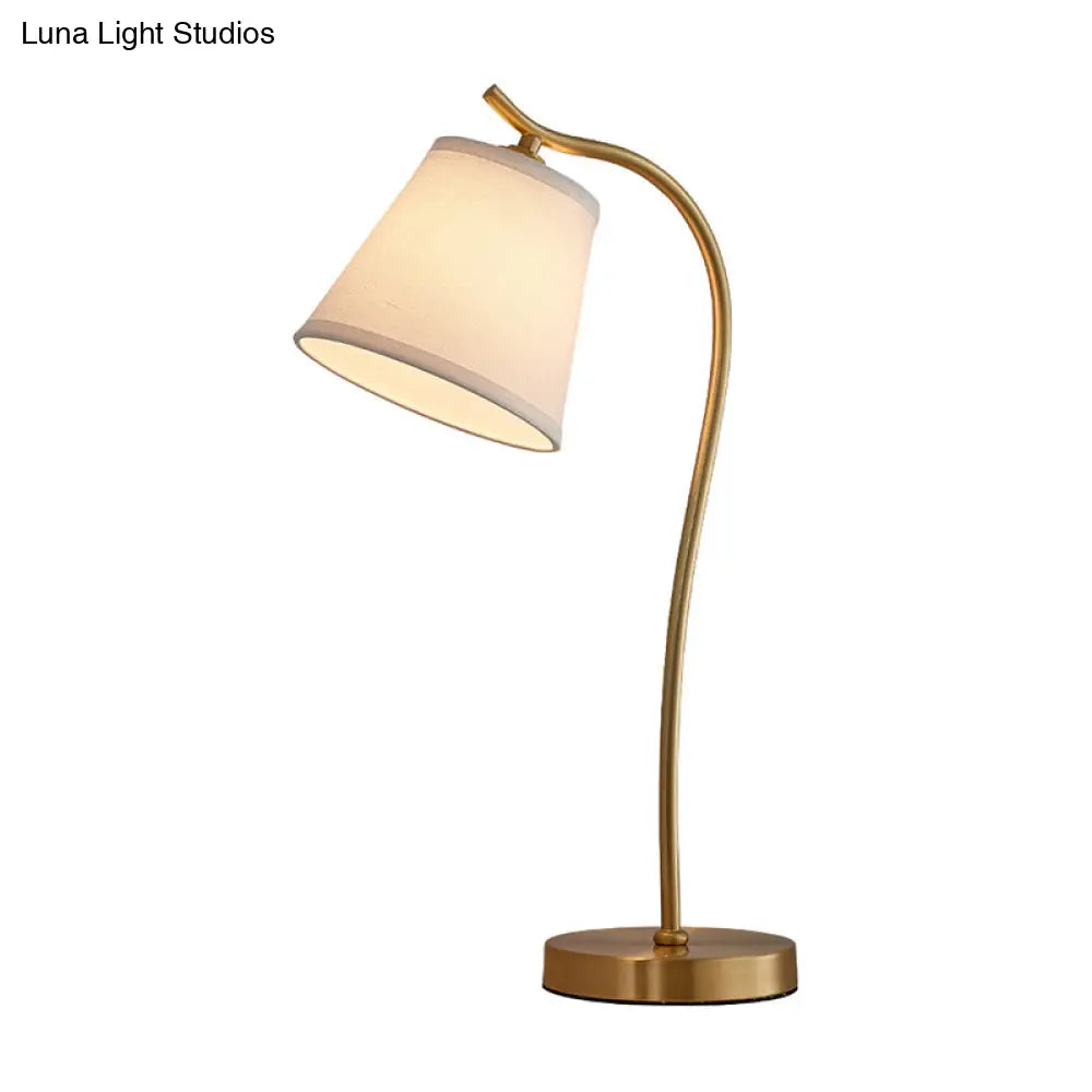 DecorBites™ Brass Single Fabric Bedside Lamp: Traditional Bucket Table Nightstand Lighting