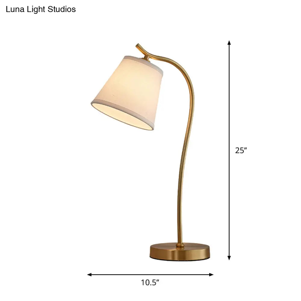 DecorBites™ Brass Single Fabric Bedside Lamp: Traditional Bucket Table Nightstand Lighting