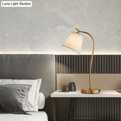 DecorBites™ Brass Single Fabric Bedside Lamp: Traditional Bucket Table Nightstand Lighting