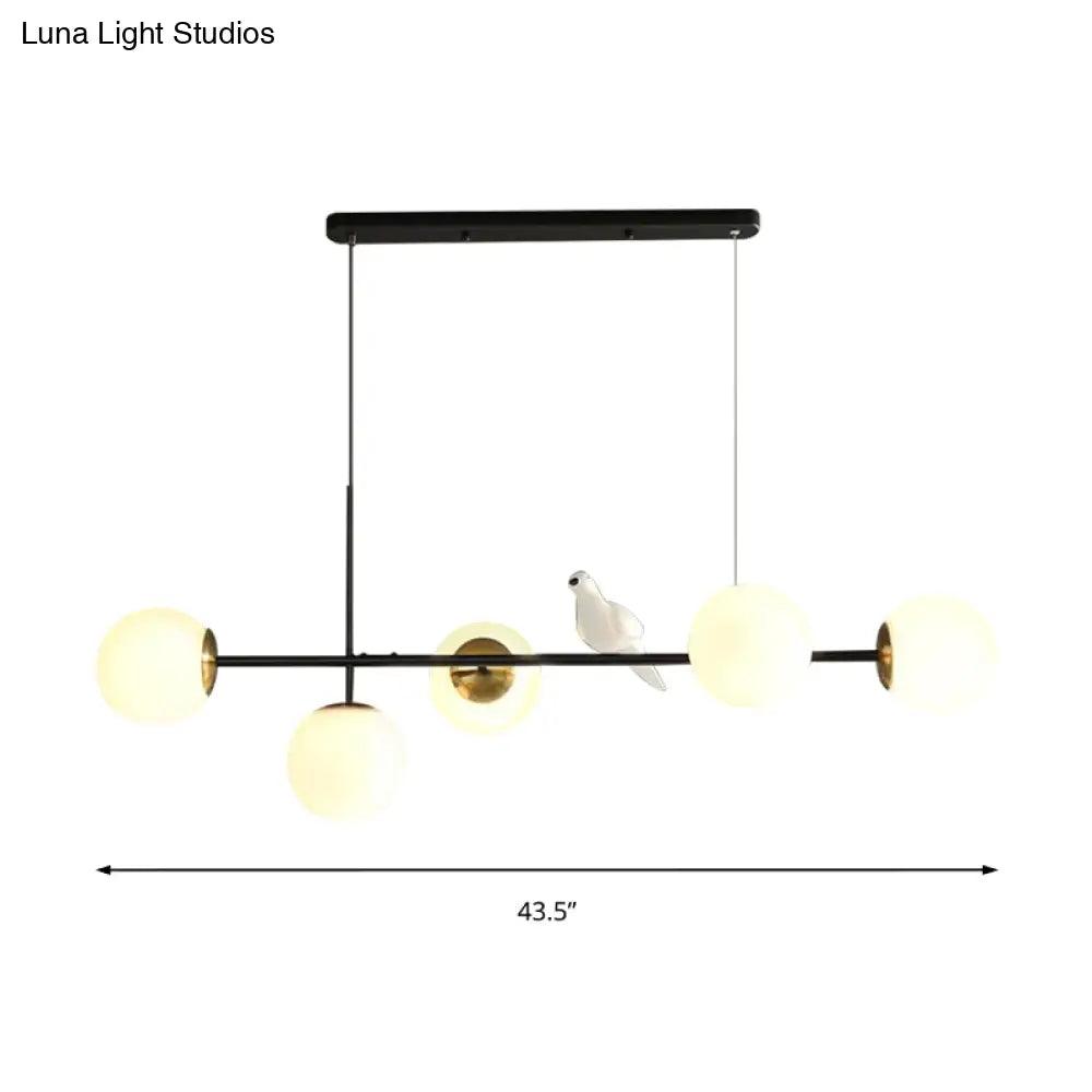 DecorBites™ Brass Sphere Ceiling Light with Adjustable Cord - Industrial 5-Light Island Pendant, Amber/Milky White/Smoke Grey Glass Shades