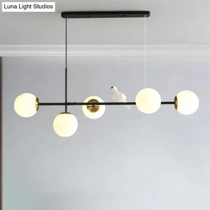 DecorBites™ Brass Sphere Ceiling Light with Adjustable Cord - Industrial 5-Light Island Pendant, Amber/Milky White/Smoke Grey Glass Shades