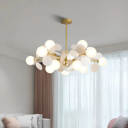 DecorBites™ Brass Sphere Chandelier Lamp Contemporary Milky Glass Pendant Lighting Fixture with Multi-Circle Decoration