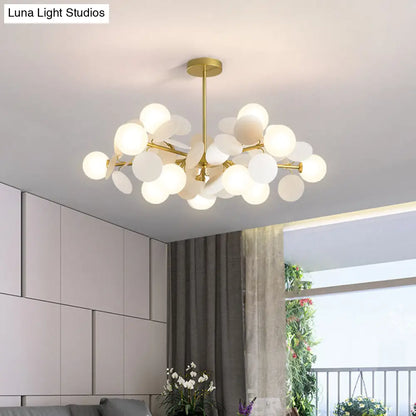 DecorBites™ Brass Sphere Chandelier Lamp Contemporary Milky Glass Pendant Lighting Fixture with Multi-Circle Decoration