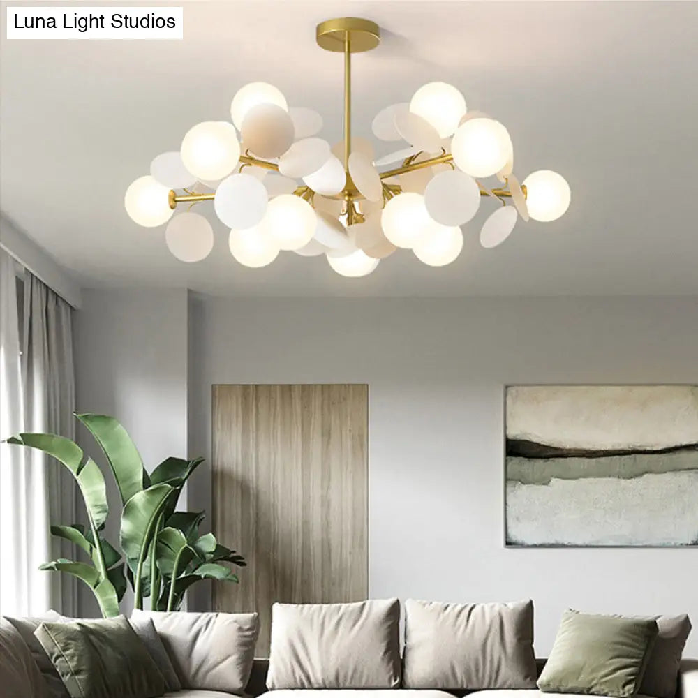 DecorBites™ Brass Sphere Chandelier Lamp Contemporary Milky Glass Pendant Lighting Fixture with Multi-Circle Decoration