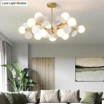DecorBites™ Brass Sphere Chandelier Lamp Contemporary Milky Glass Pendant Lighting Fixture with Multi-Circle Decoration