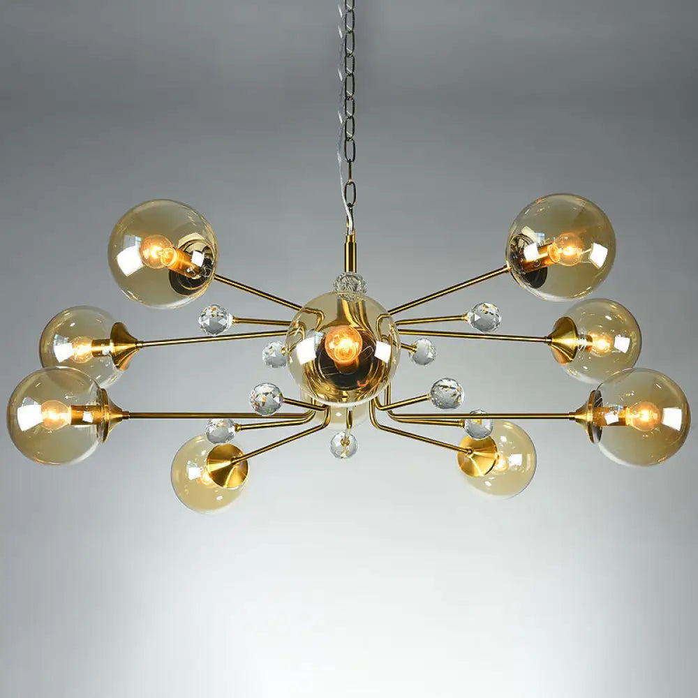 Brass Sputnik Ceiling Light: Postmodern Closed Glass Chandelier