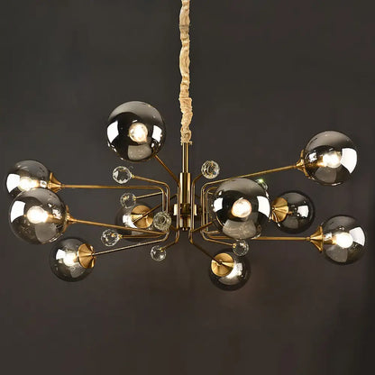 Brass Sputnik Ceiling Light: Postmodern Closed Glass Chandelier