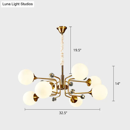 Brass Sputnik Ceiling Light: Postmodern Closed Glass Chandelier