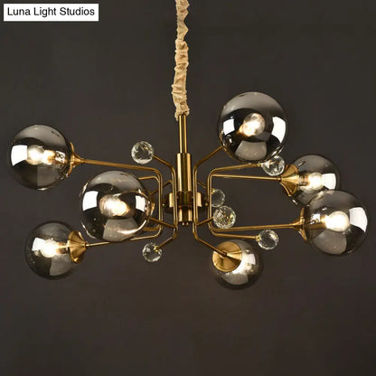 Brass Sputnik Ceiling Light: Postmodern Closed Glass Chandelier