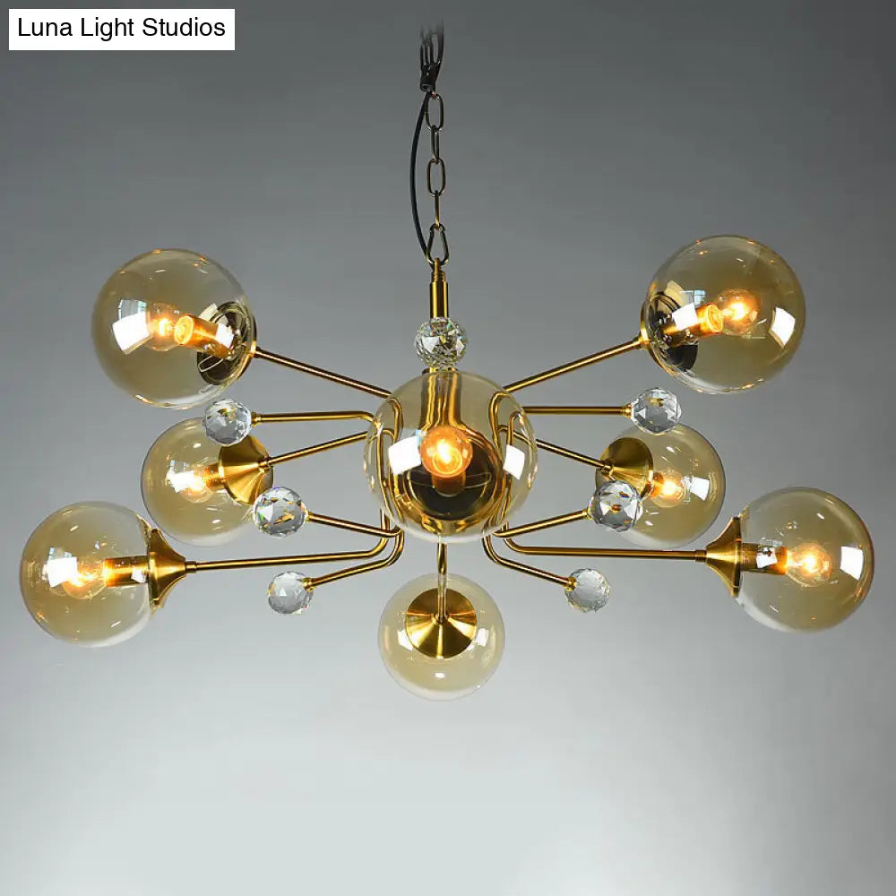 Brass Sputnik Ceiling Light: Postmodern Closed Glass Chandelier